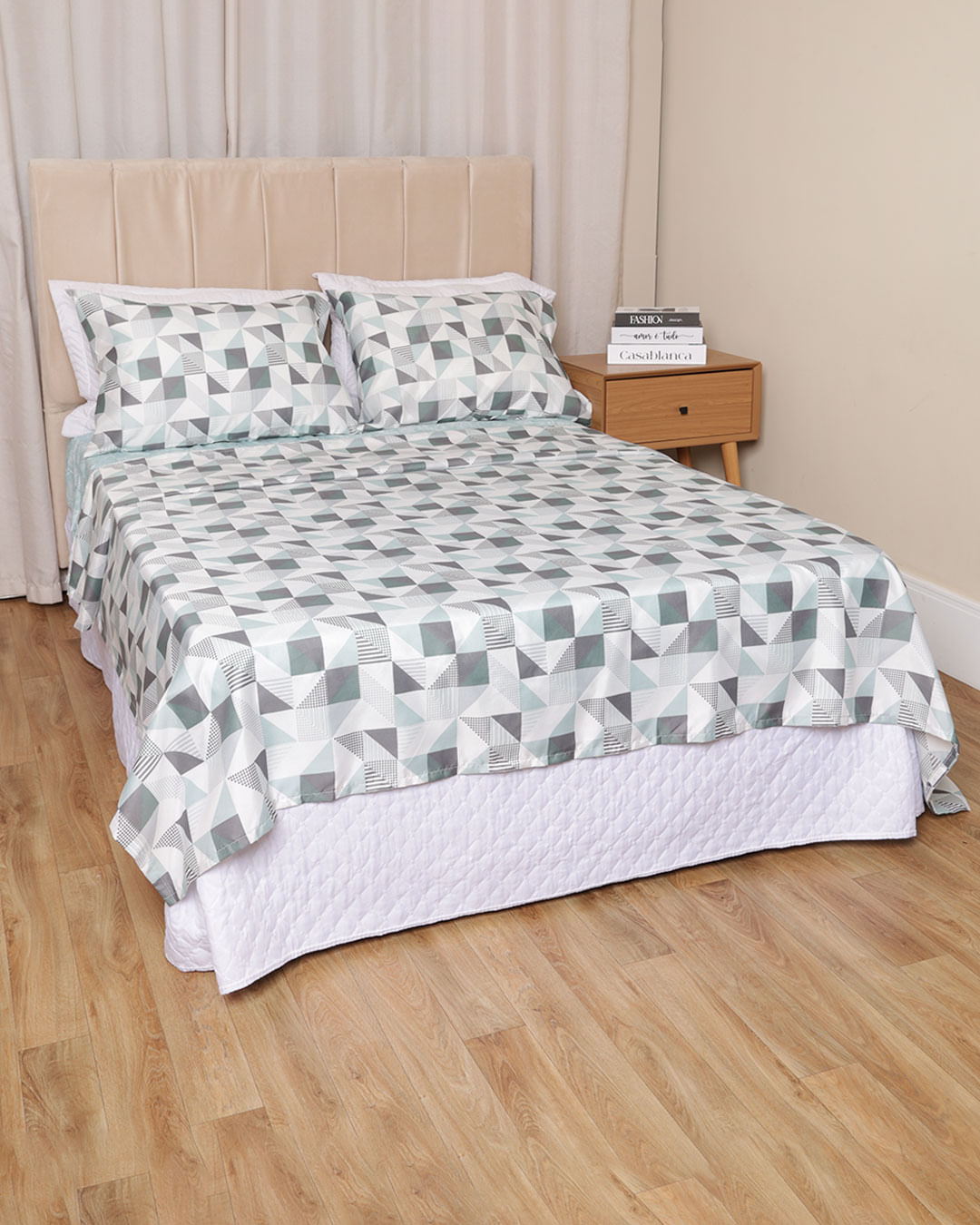 Jogo-De-Cama-Queen-–-4-Pecas---Verde-Geometrico