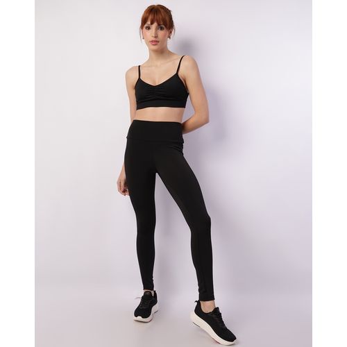 Calça Legging Fitness Feminina Recorte Tule Preta
