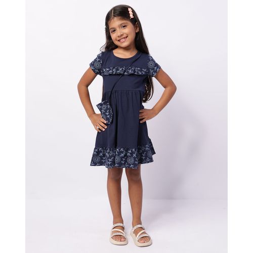Vestido Infantil Curto Babado Laise Marinho + Brinde Bolsinha