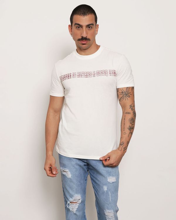 Camiseta Masculina Manga Curta Estampa Coffee Is Always A Good Idea Off White P