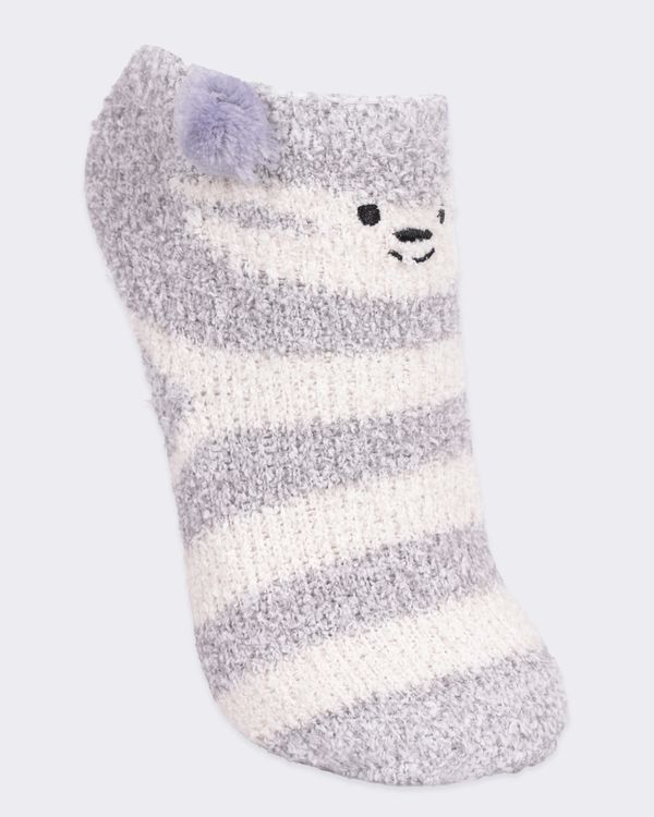 Meia Infantil Cano Baixo Chenille Bordado Com Pompom Cinza 27 AO 30