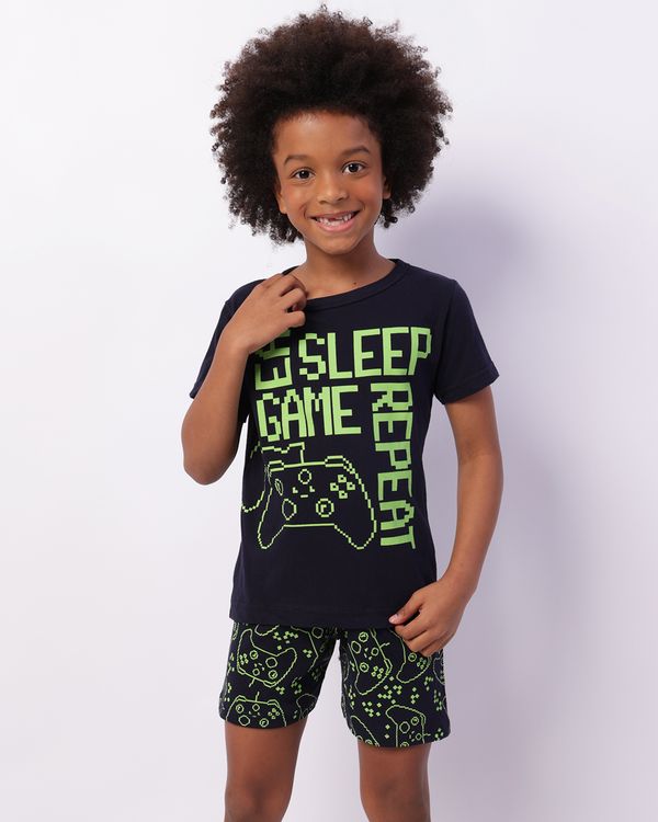 Pijama Infantil Curto Estampado Game Marinho 6