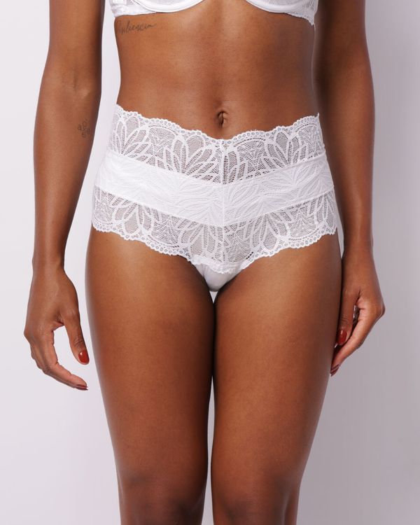 Calcinha Feminina Cintura Alta Fio Dental Renda Branca P
