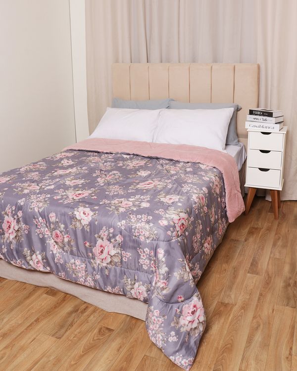 Coberdrom Queen Slim Hedrons Flannel Floral Lilás UN