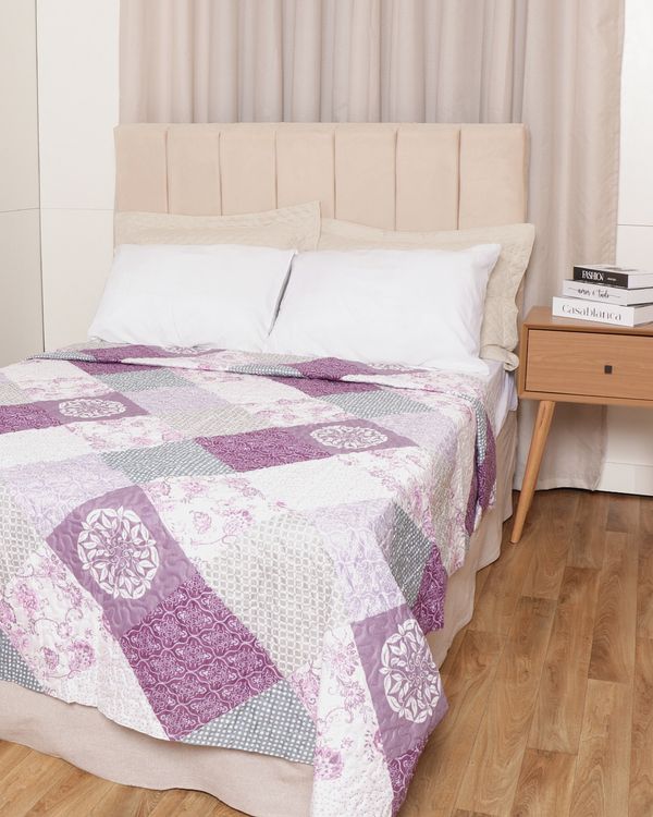 Colcha Casal Arte & Cazza Matelassê Com Viés Estampado Roxo UN