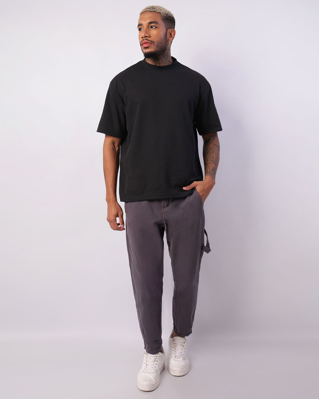 Calça Masculina Sarja Reta Com Cordão Cinza