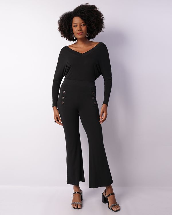 Calça Feminina Pantalona Viscose Botões Decorativo Preta G