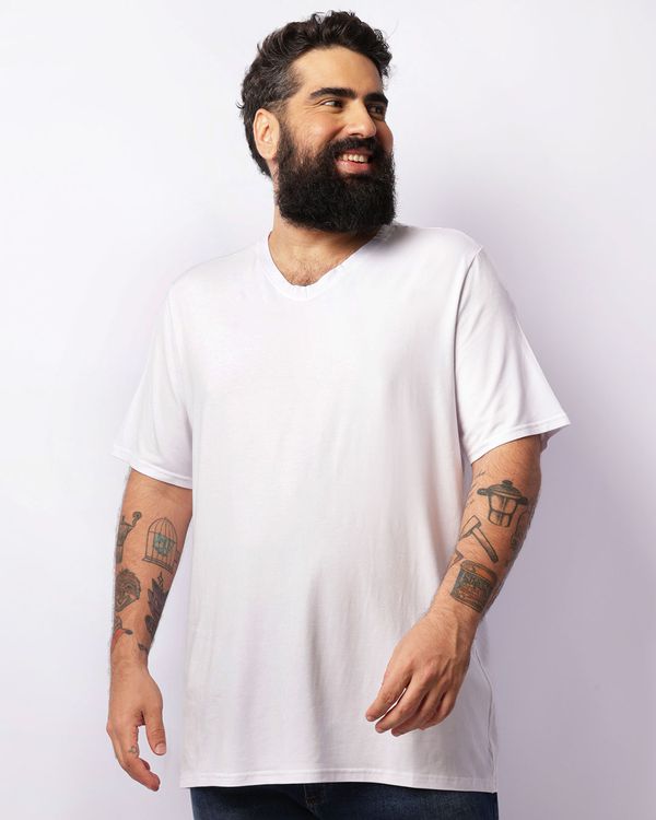 Camiseta Plus Size Masculina Manga Curta Básica Gola V Branca G3