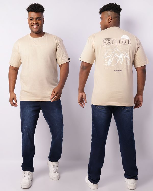 Camiseta Plus Size Masculina Estampa Frente E Costas Bege G3