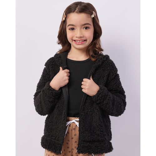 Jaqueta Infantil Peluciada com Capuz Preta