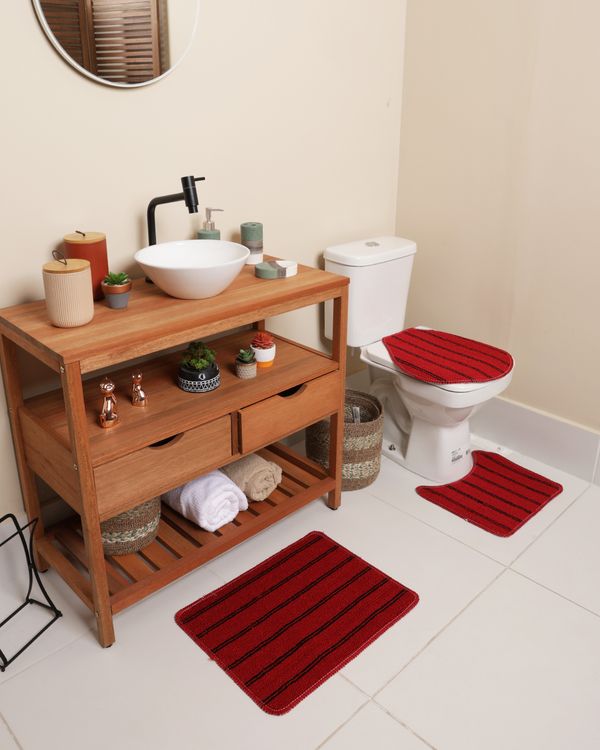 Jogo De Banheiro 3 Peças Slim Oasis Listrado Vermelho UN