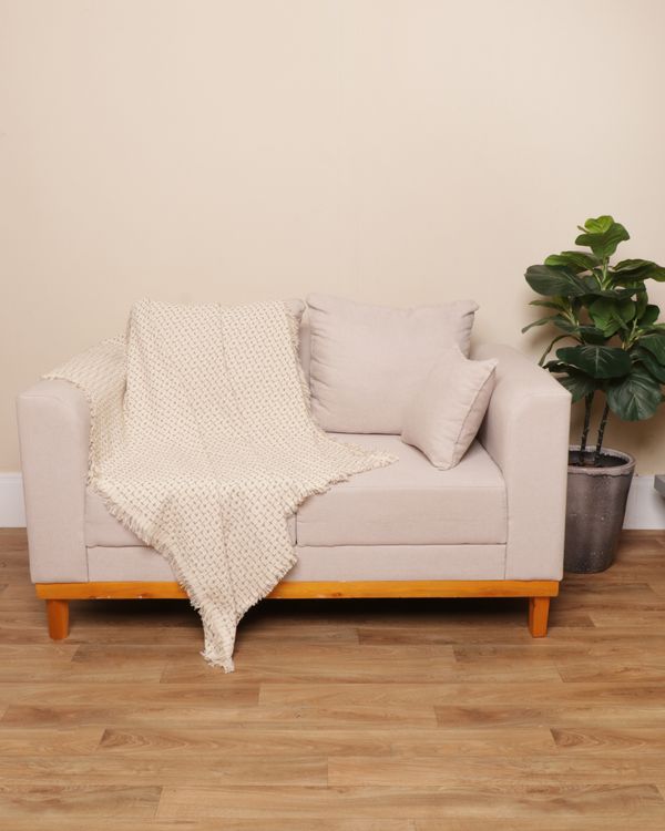 Manta Para Sofá Texturizada 140cm x 120cm Com Franjas Bege UN