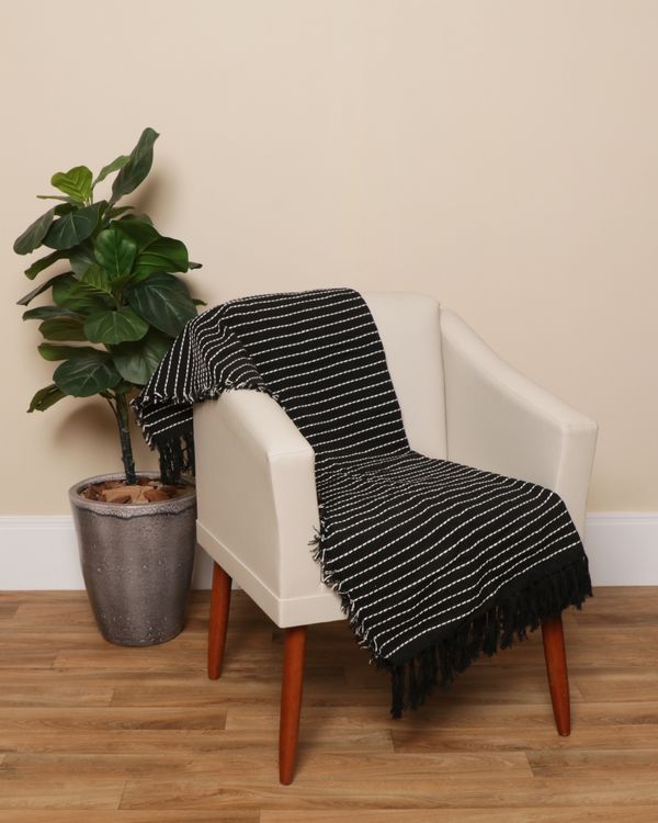 Manta Para Sofá 140cm x 120cm Com Listras Preta UN