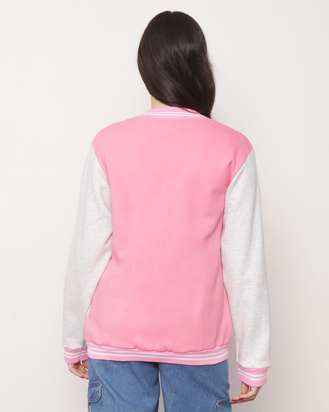 Jaqueta Juvenil Bomber Moletom Manga Longa Rosa-1751464538119