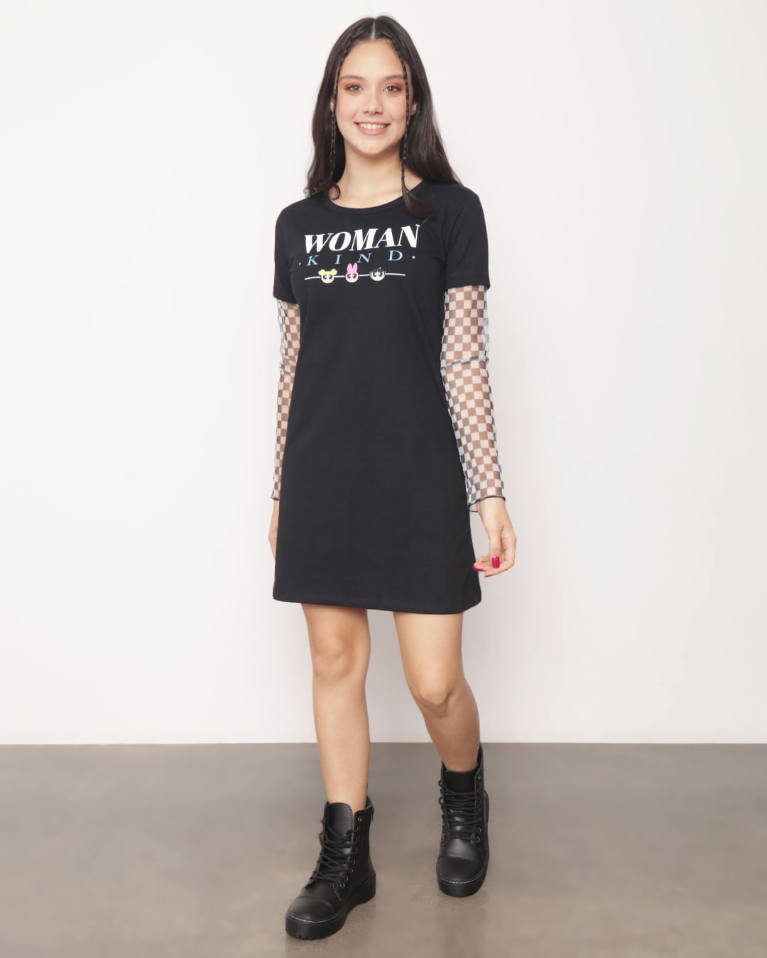 Vestido Juvenil Manga Longa Tule As Meninas Super Poderosas Preto-1751464611431