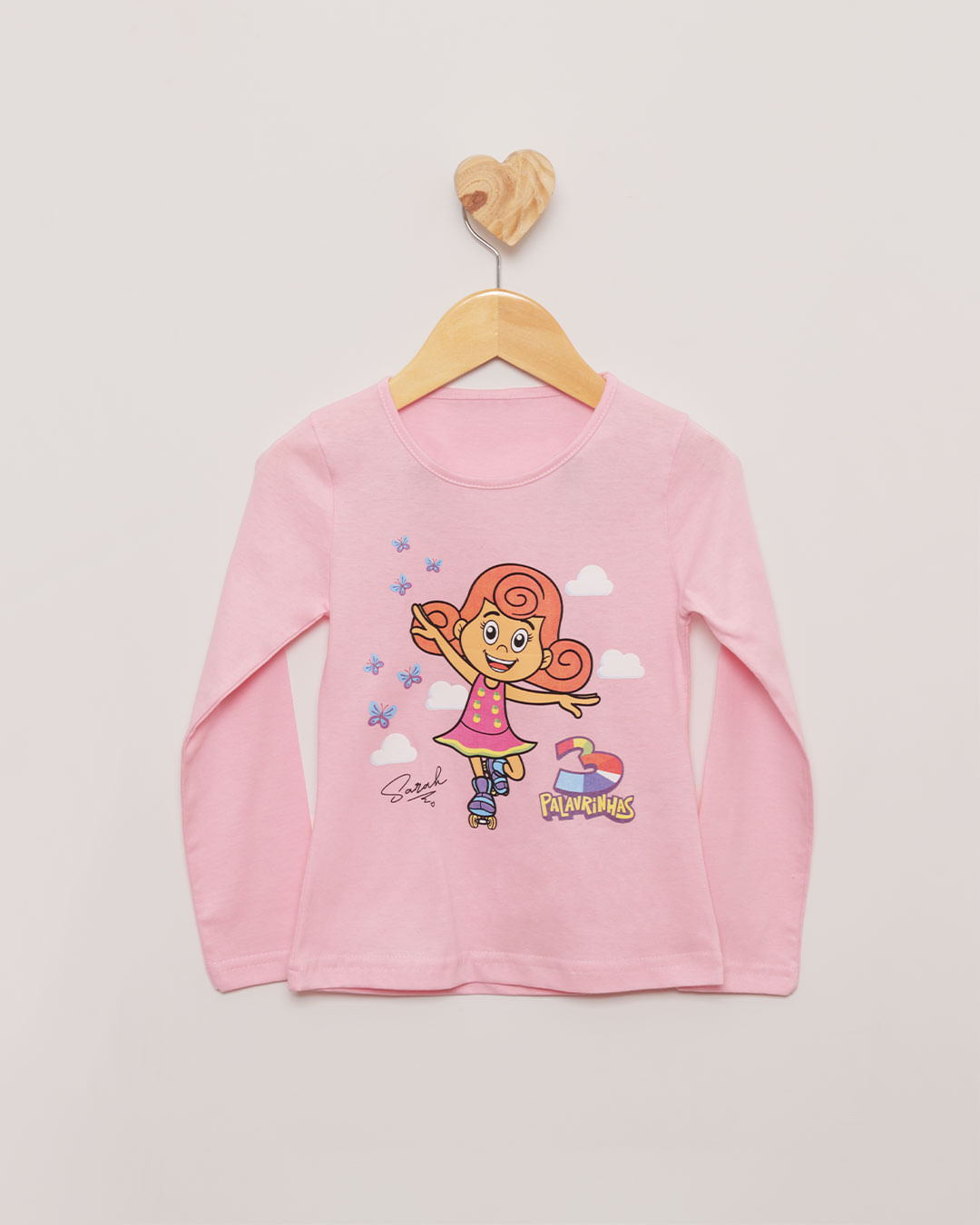 Blusa Bebê Manga Longa Estampa  3 Palavrinhas Rosa Claro-1751465320073