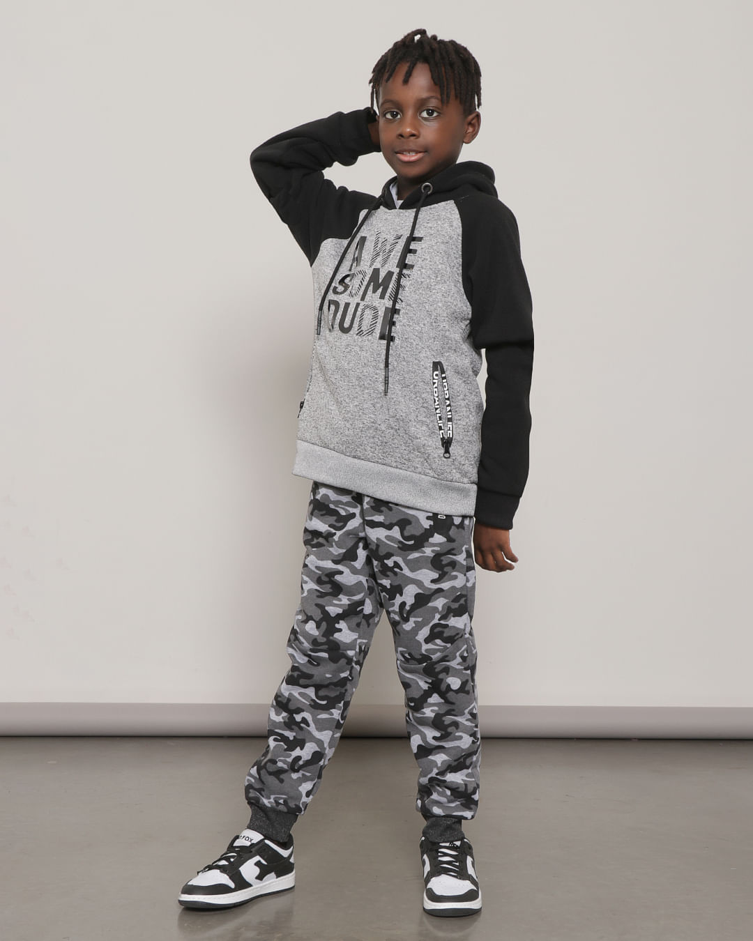 Calça Moletom Infantil Camuflado Cinza-1751465578430