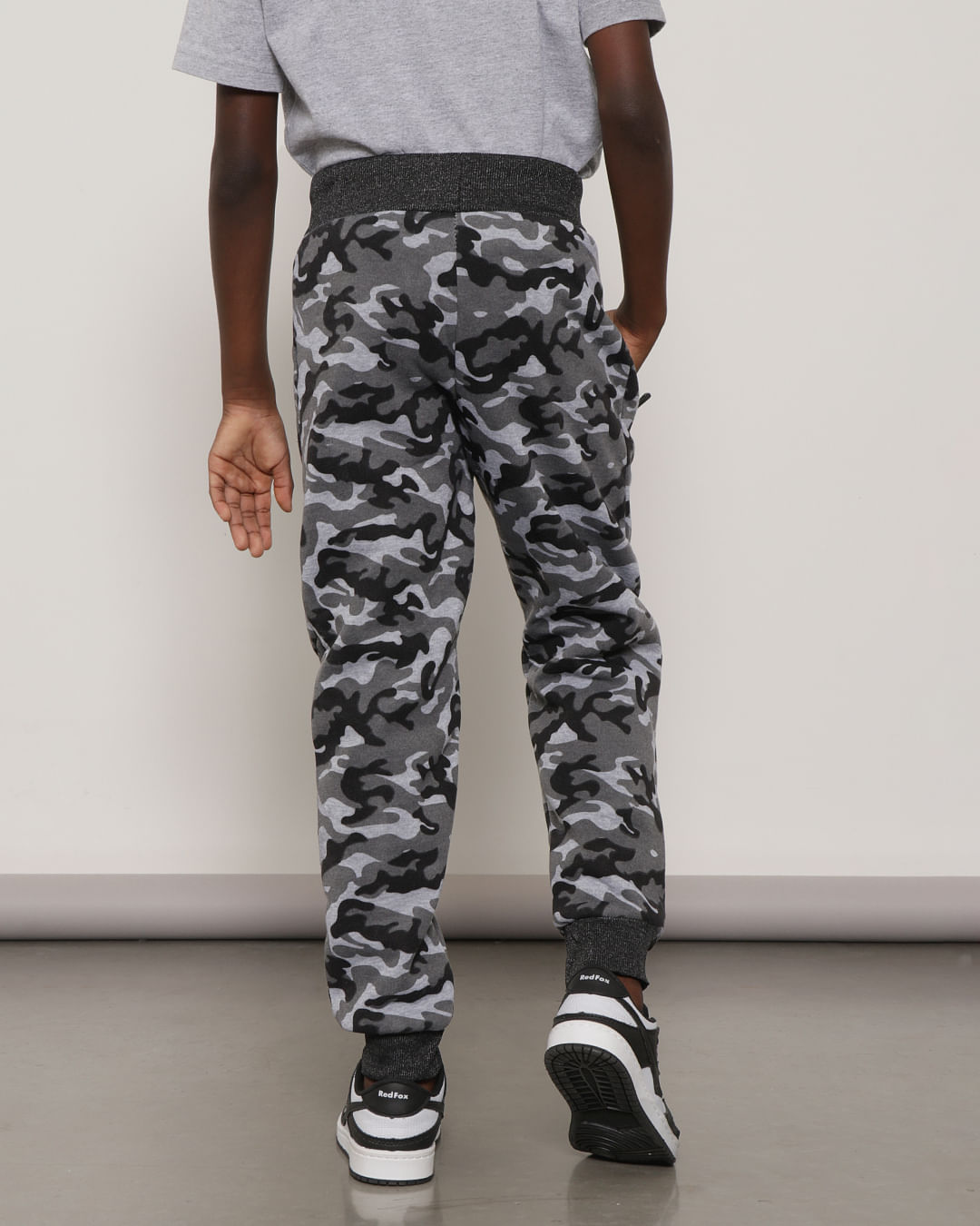 Calça Moletom Infantil Camuflado Cinza-1751465587534