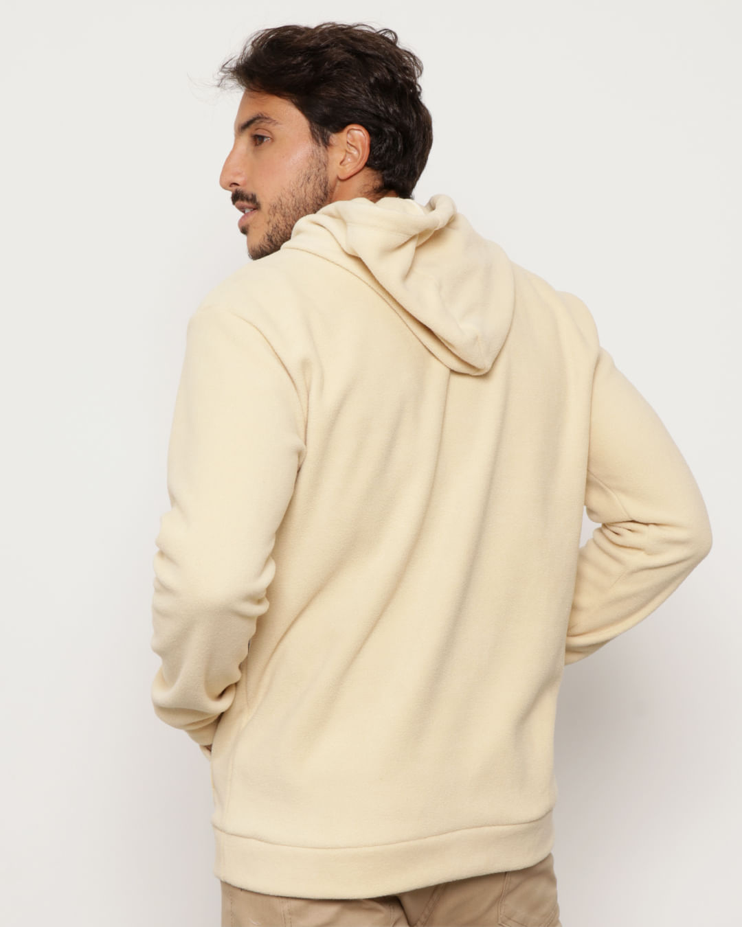 Blusão Masculino Fleece Gangster Bolso Canguru e Capuz Bege-1751465906127