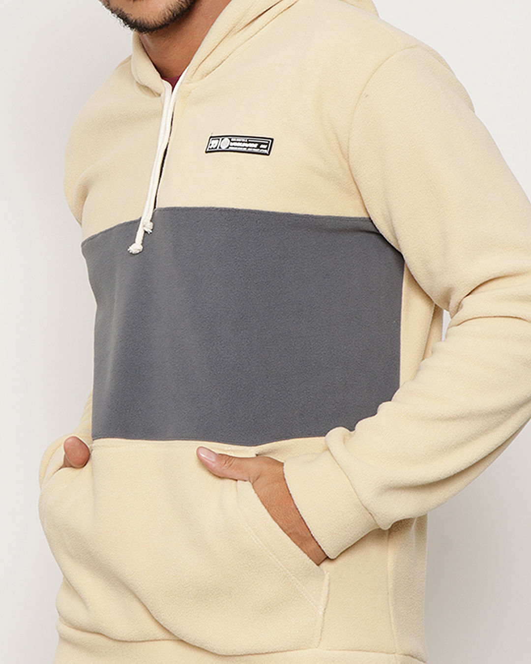 Blusão Masculino Fleece Gangster Bolso Canguru e Capuz Bege-1751465907007