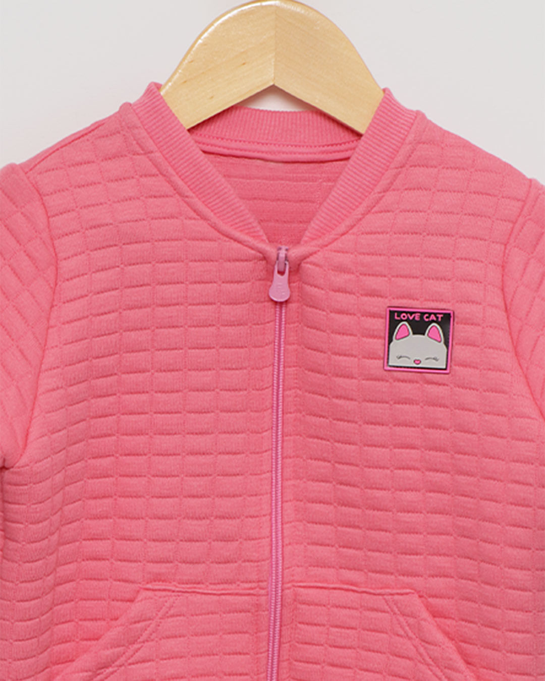 Jaqueta Moletom Bebê Matelassê Estampa Gatinho Bolsos Rosa-1751467164944