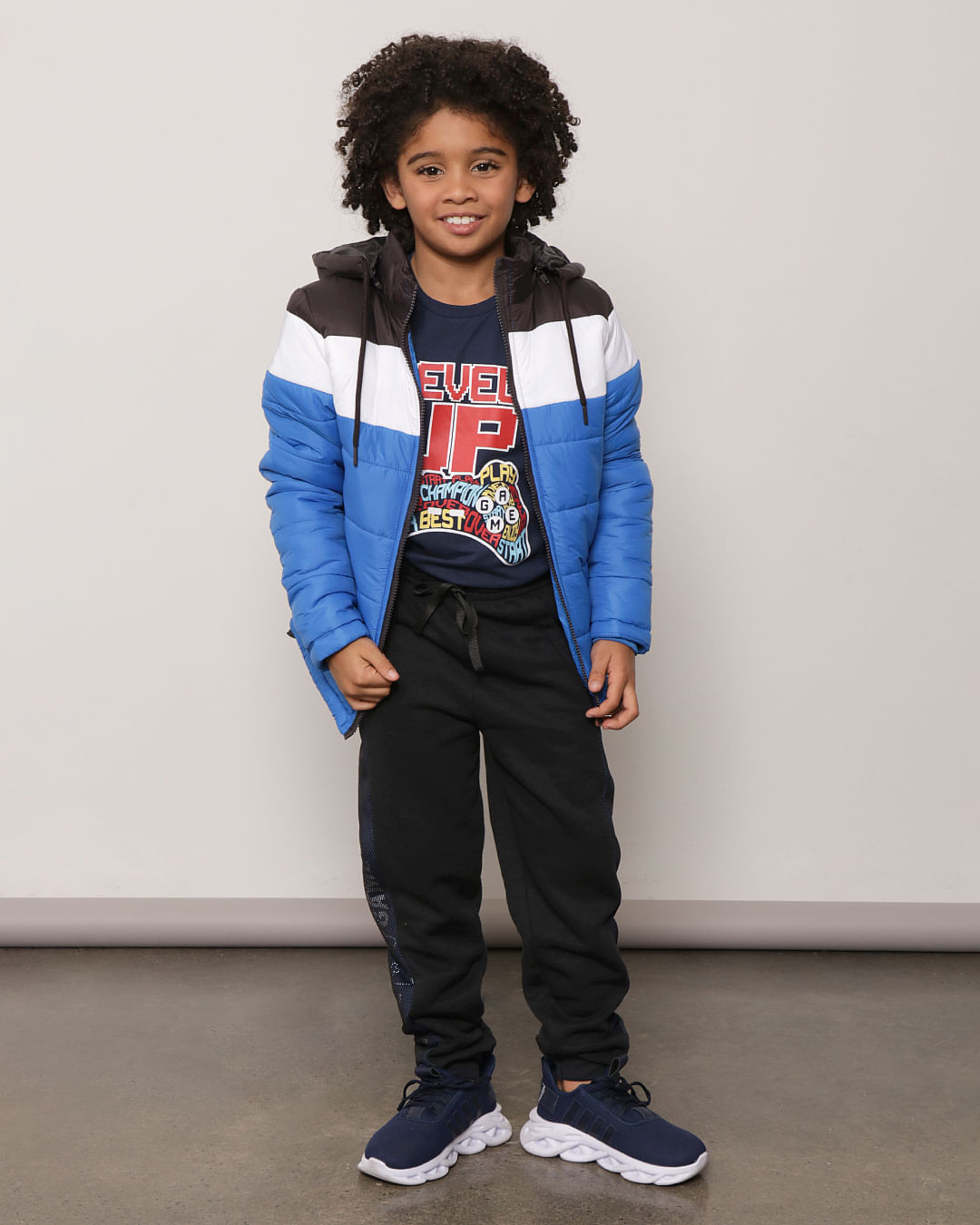 Jaqueta Infantil Puffer Com Capuz Removível Azul-1751467421824