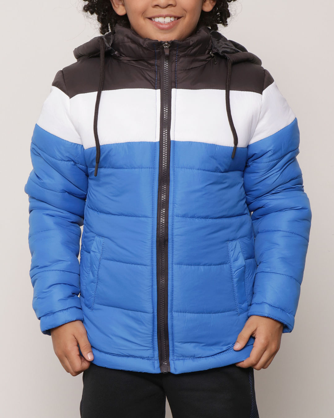 Jaqueta Infantil Puffer Com Capuz Removível Azul-1751467423824