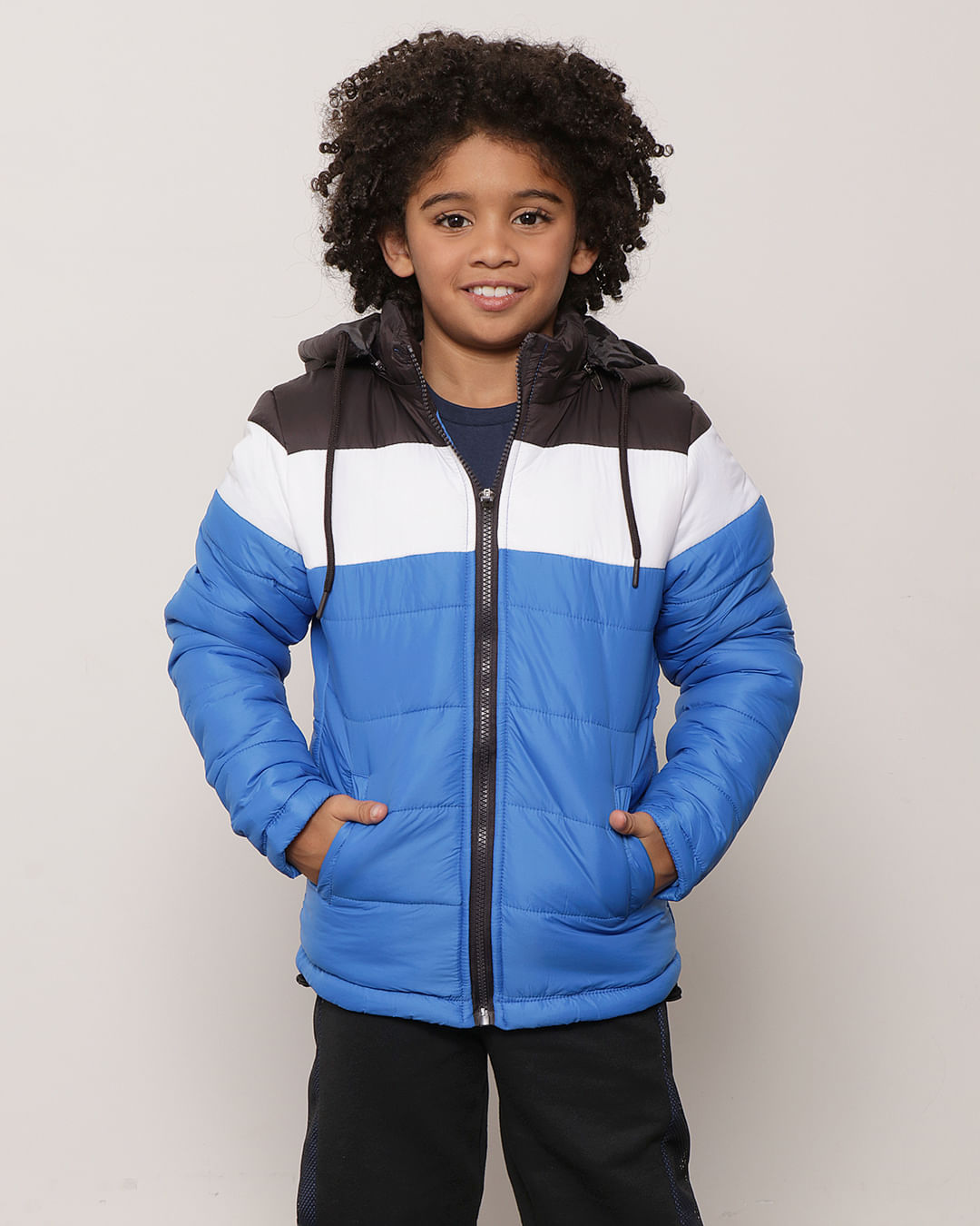 Jaqueta Infantil Puffer Com Capuz Removível Azul-1751467370550
