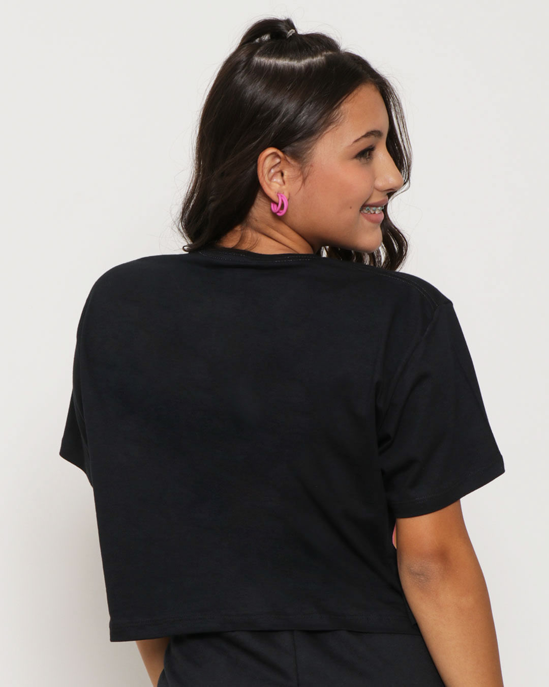 Blusa Juvenil Cropped Oversized Chamas Preta-1751467971192