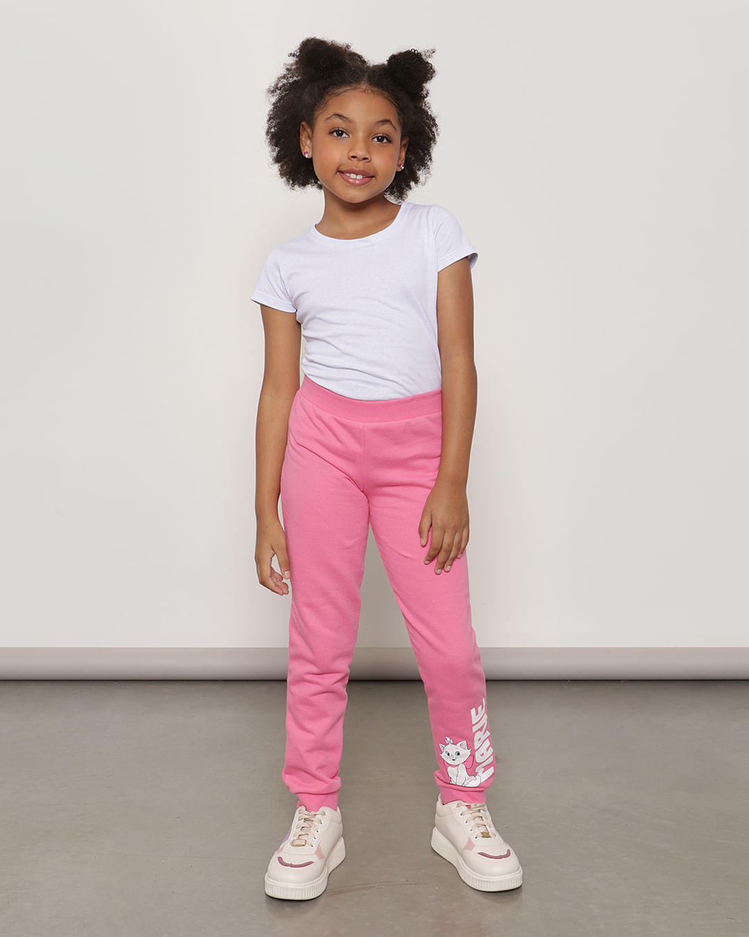 Calça Moletom Infantil Peluciada Jogger Disney Marie Rosa-1751468527006