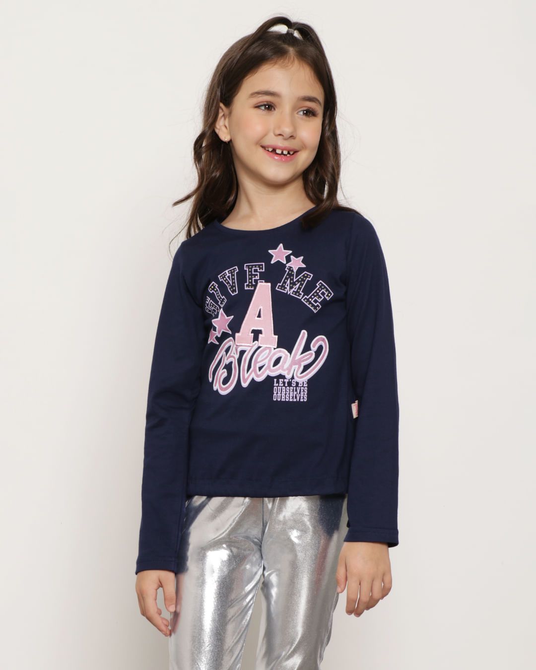 Blusa Infantil Bordado Strass Marinho-1751468736510
