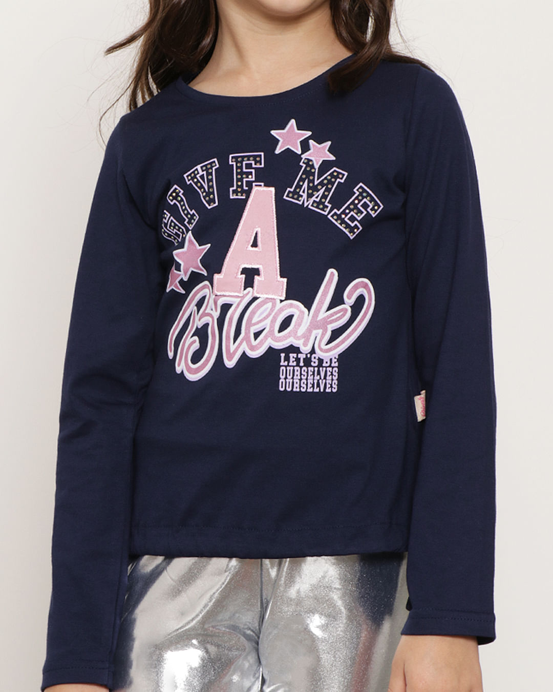 Blusa Infantil Bordado Strass Marinho-1751468737974