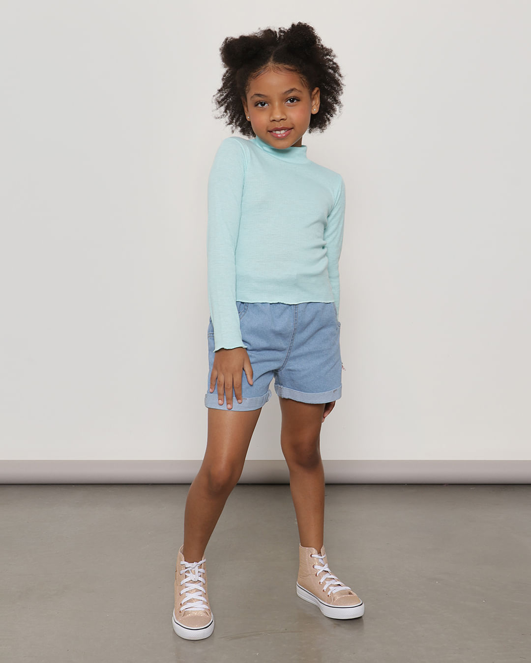Blusa Infantil Gola Alta Canelada Frufru Básica Verde-1751469064257