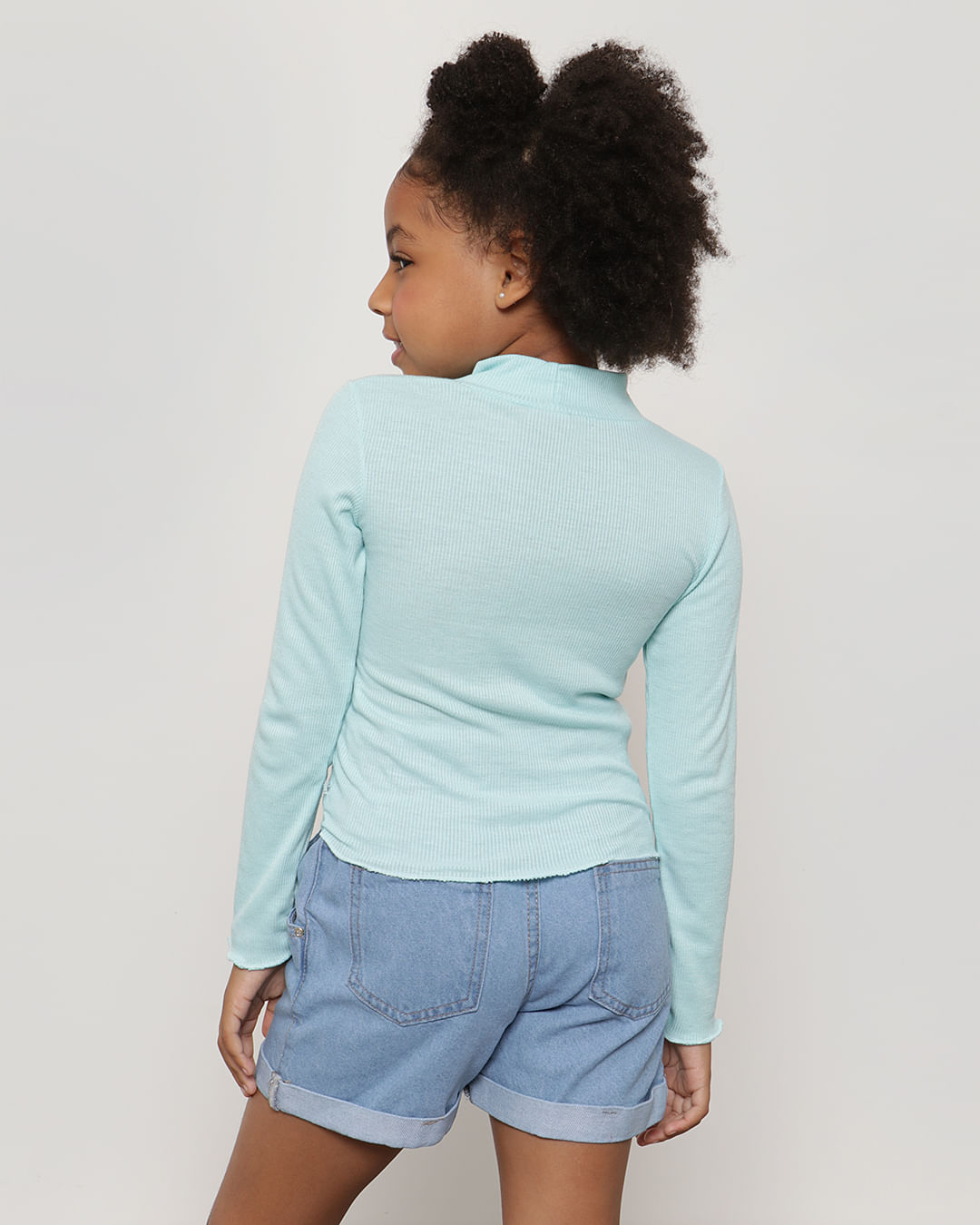 Blusa Infantil Gola Alta Canelada Frufru Básica Verde-1751469065502