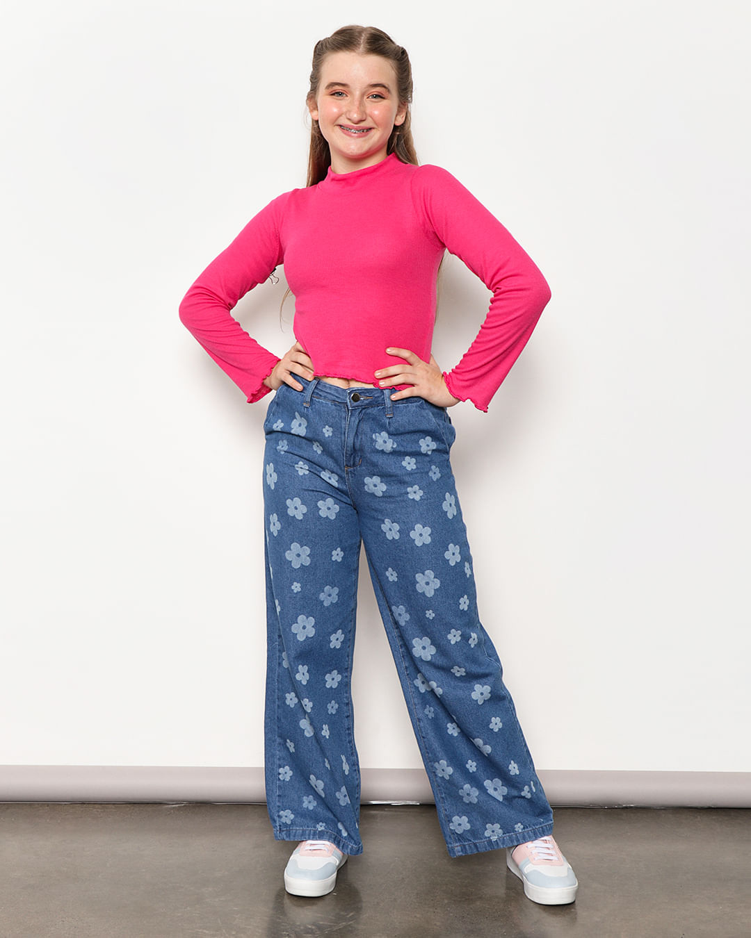 Blusa Juvenil Canelada Frufru Básica Rosa-1751470550469