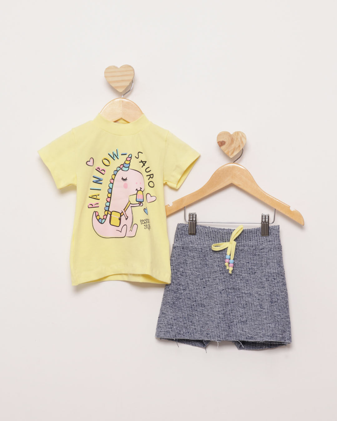 Conjunto Bebê Texturizado Dinossauro Unicórnio Amarelo Claro-1751470944843