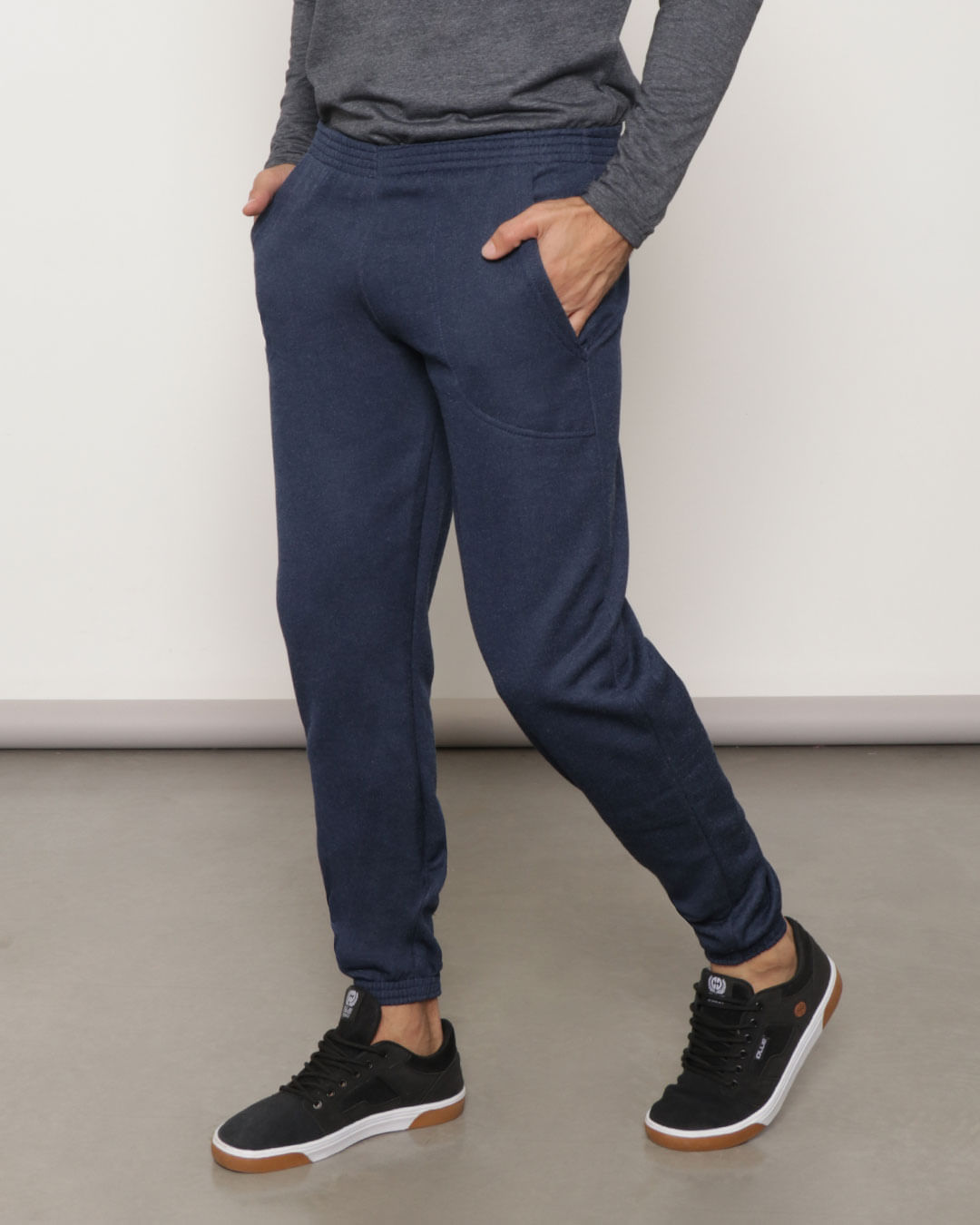Calça Moletom Masculina Jogger Com Bolso Mescla Azul-1751471017389