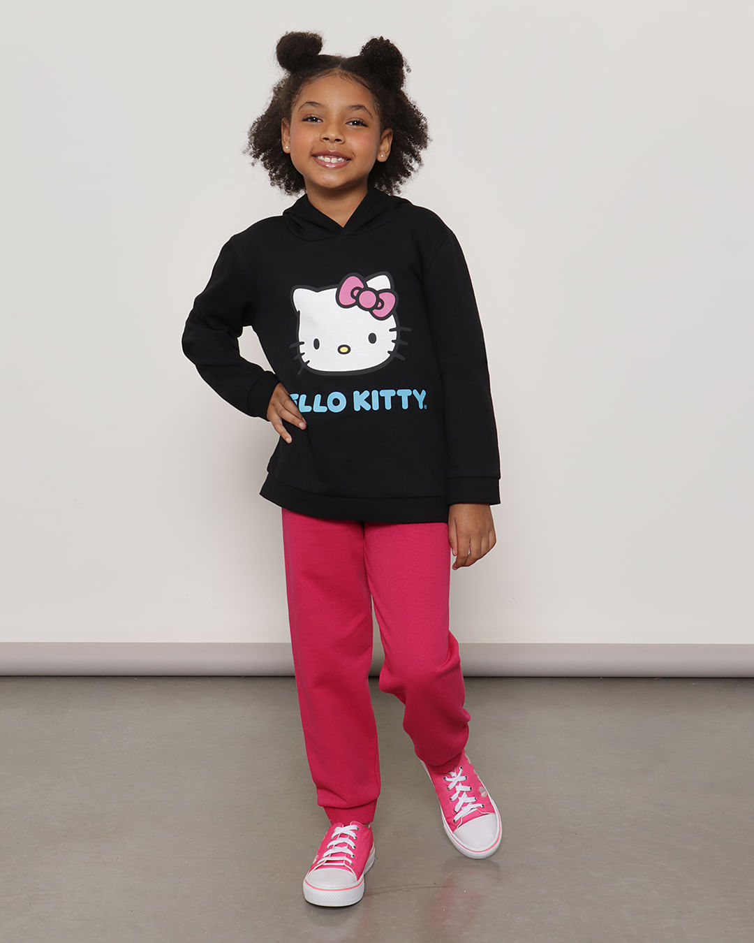 Conjunto Moletom Infantil Com Capuz Hello Kit Preto-1751471237349
