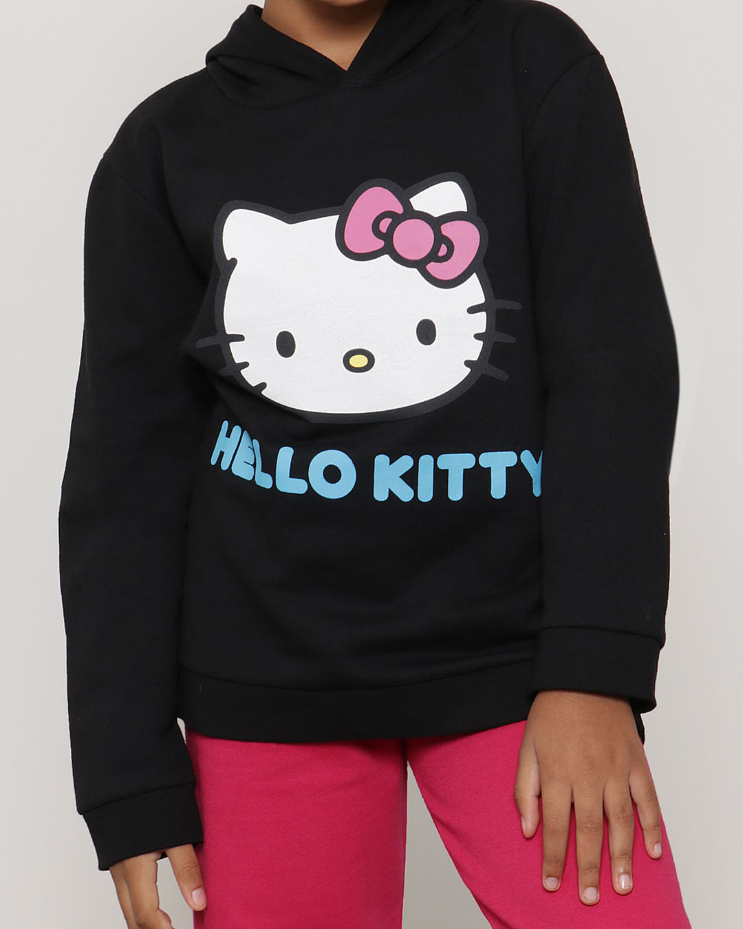 Conjunto Moletom Infantil Com Capuz Hello Kit Preto-1751471239149