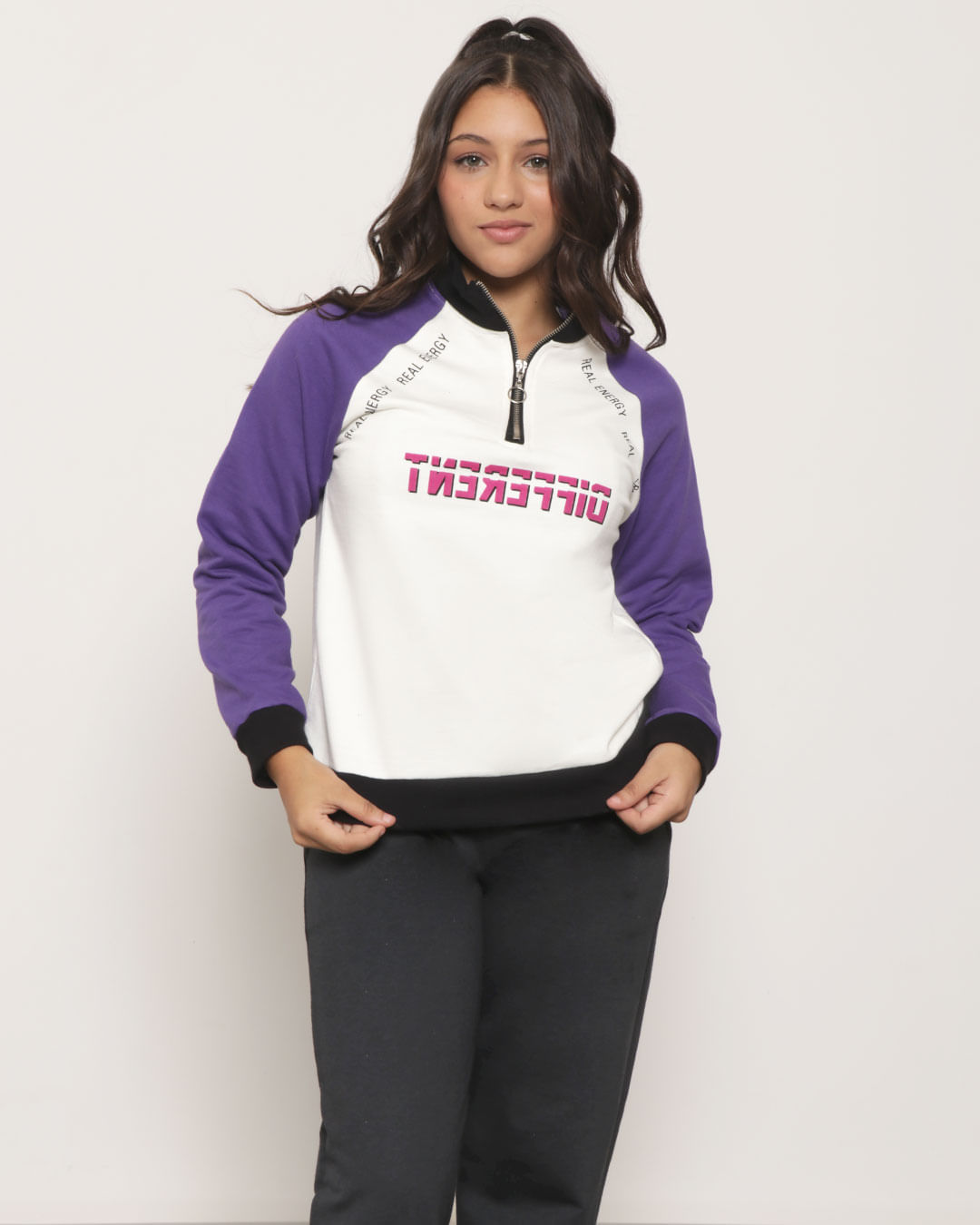 Blusão Moletom Juvenil Manga Raglan Com Estampa Off White-1751471476689