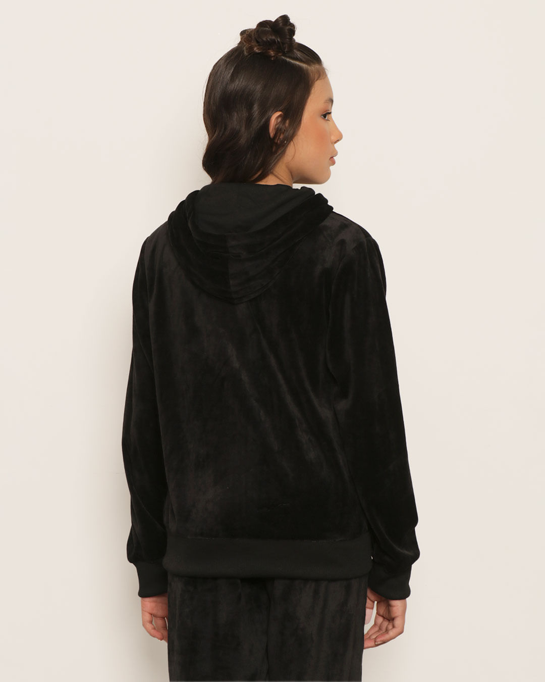 Casaco Juvenil Com Zíper e Capuz Plush Preto-1751471716516