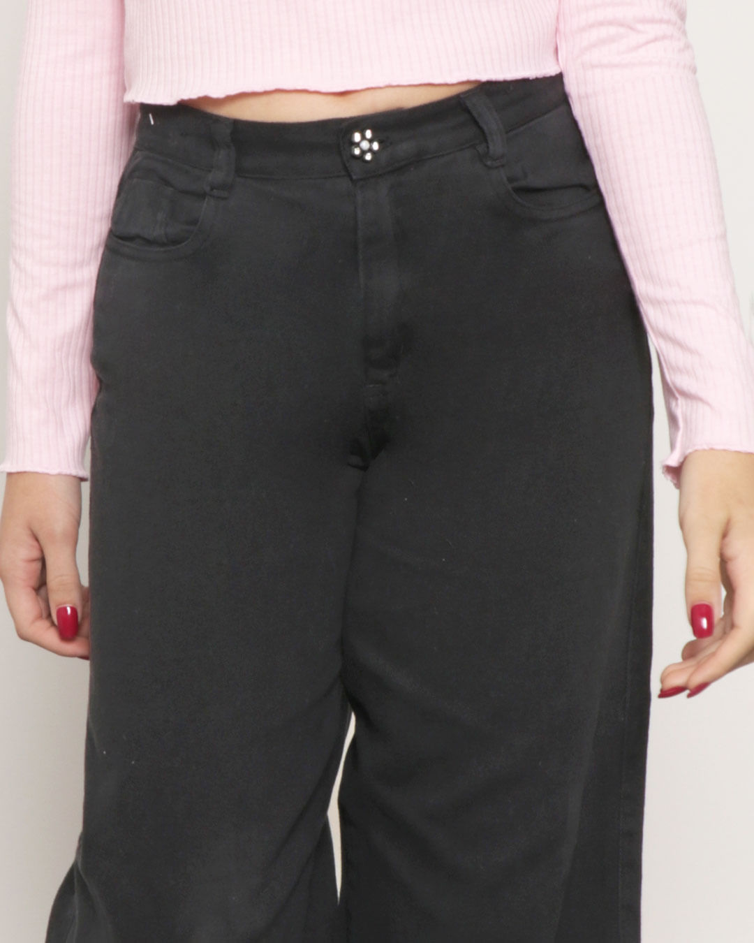 Calça Juvenil Sarja Wide Leg Com Bolso Preto-1751471836516