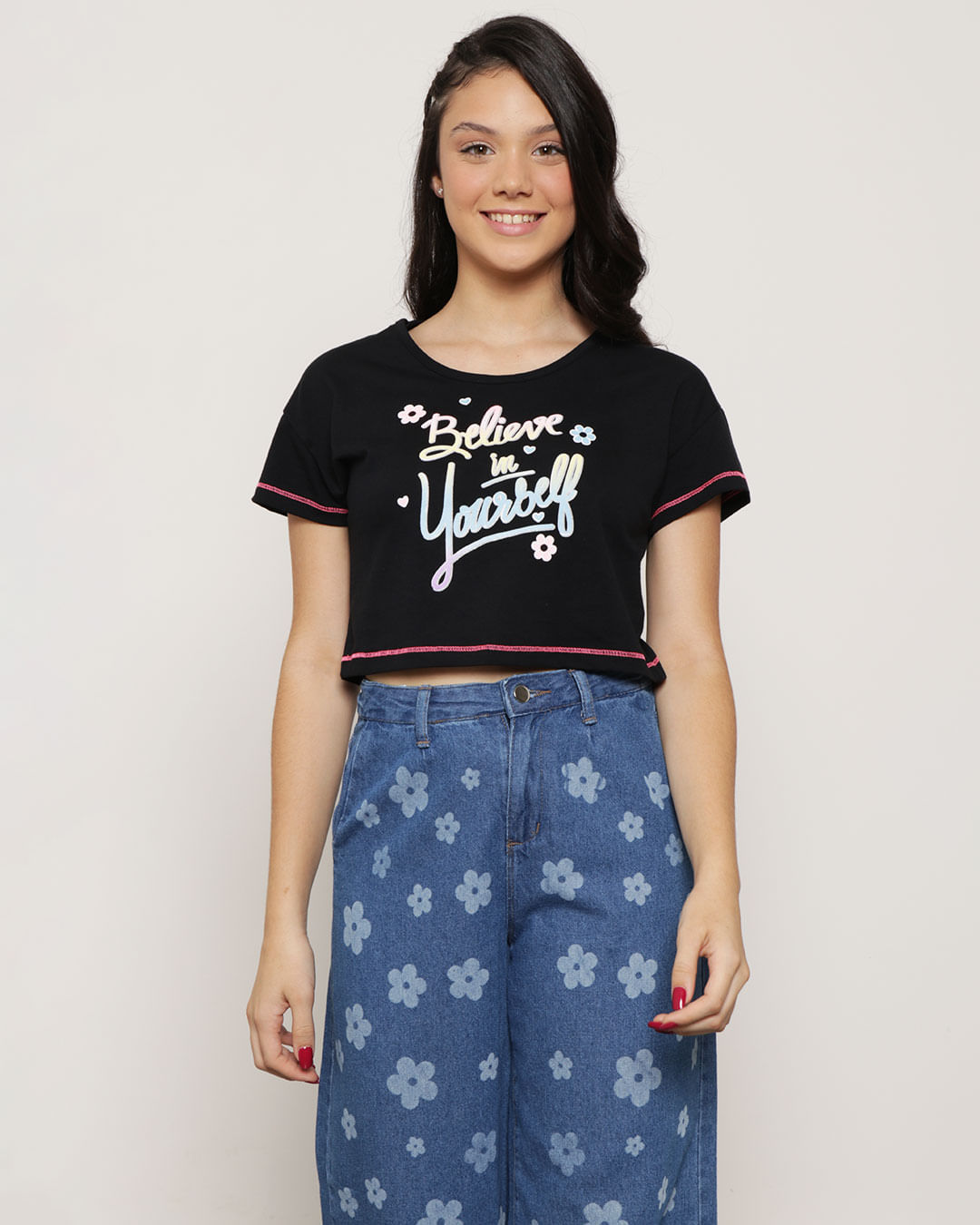 Blusa Juvenil Cropped Believe In Yourself Preta-1751471887430