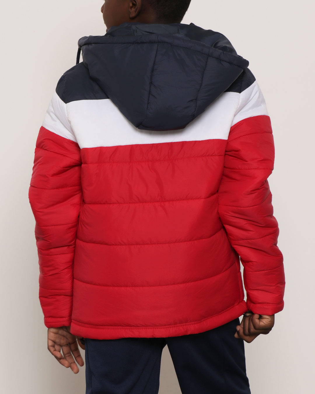 Jaqueta Infantil Puffer Capuz Com Recortes Vermelho E Marinho-1751472034588