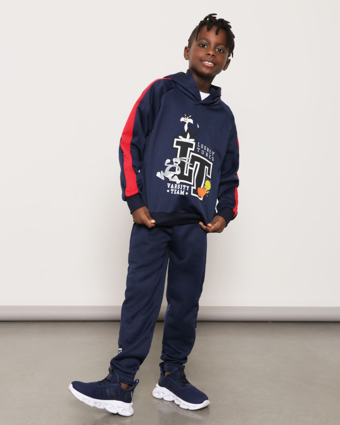 Blusão Infantil Helanca Com Capuz Looney Tunes Azul-1751656587014