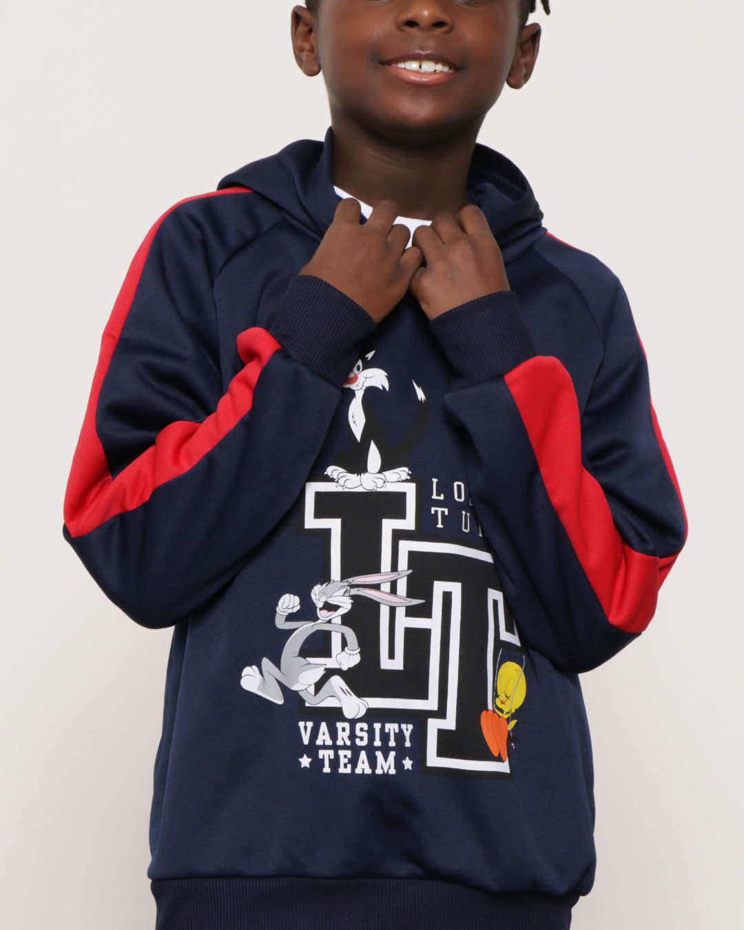 Blusão Infantil Helanca Com Capuz Looney Tunes Azul-1751656588942