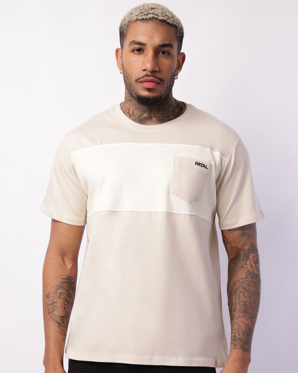 Camiseta Masculina Fatal com Bolso Manga Curta Bege GG