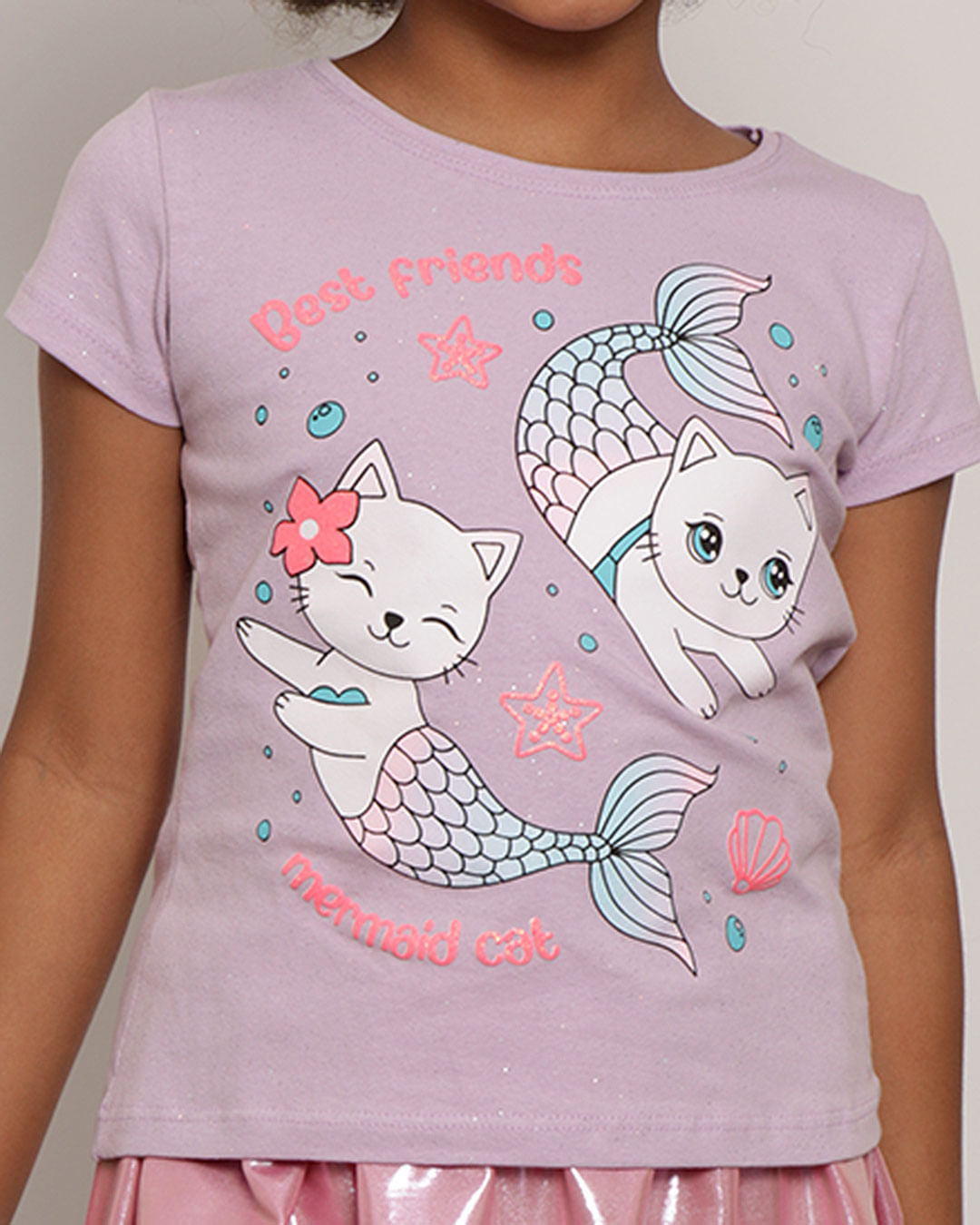 Blusa infantil Manga Curta Estampa Sereias Lilás-1751903296092