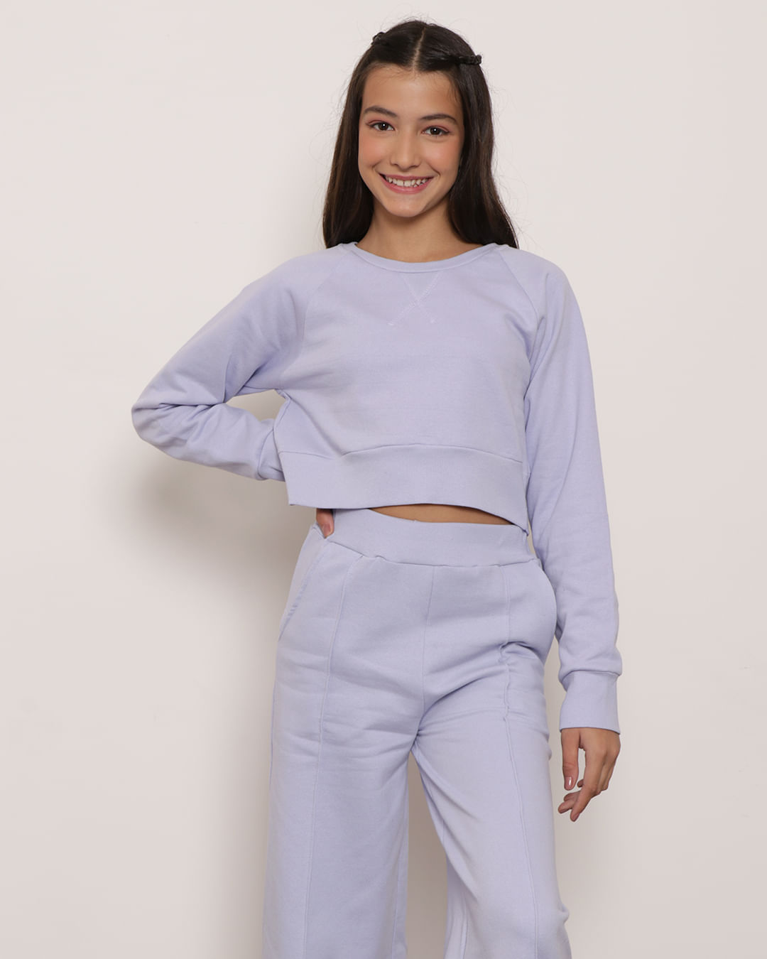 Blusa Moletom Juvenil Cropped Manga Longa Lilás-1751910511949