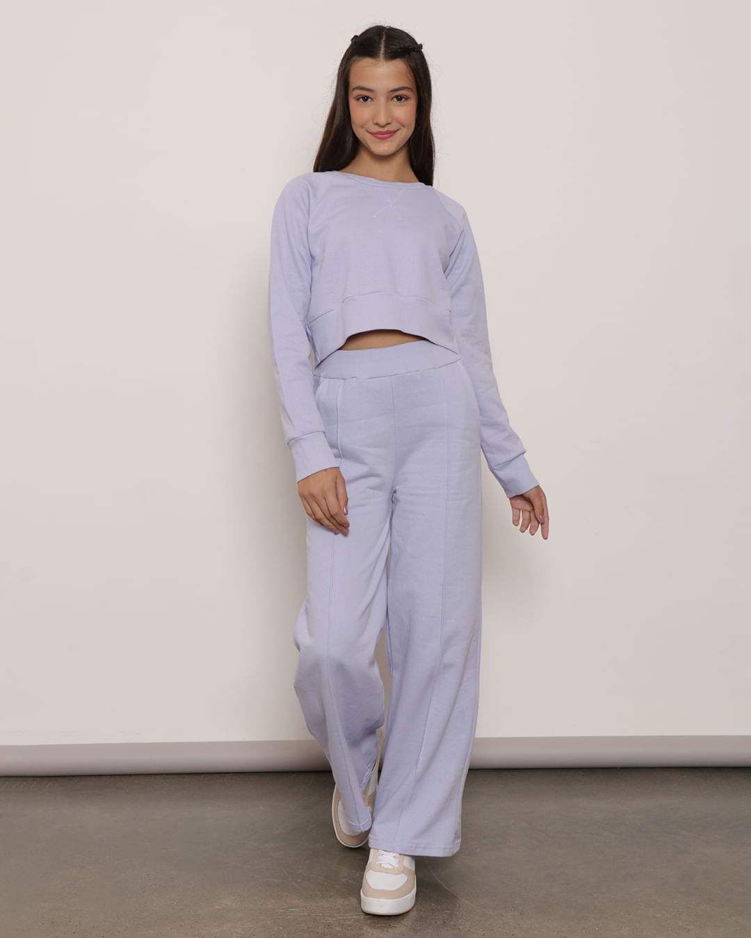 Blusa Moletom Juvenil Cropped Manga Longa Lilás-1751910580529